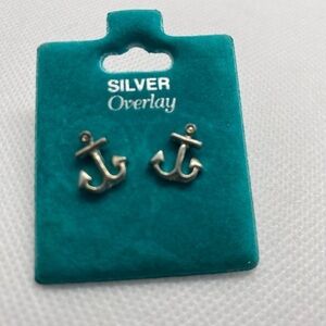 Boat Anchor Silver Overlay Stud Earrings 
Brand new!
